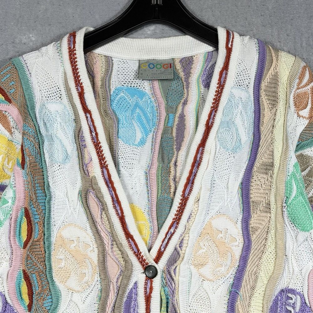 VTG 90s COOGI Australia 3D Knit Cardigan Sweater Multicolor Pastel Women’s Small - Picture 2 of 12